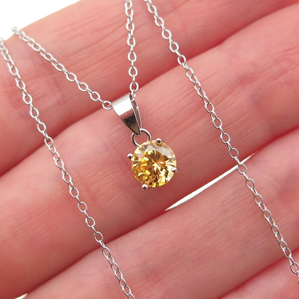 925 Sterling Silver Round-Cut Canary C Z Cable Chain Necklace 16-18"